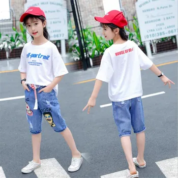 

Girls summer clothes sets kids casual cotton tops+pants 2pcs tracksuits for teenager girls children sports suits clothing outfit