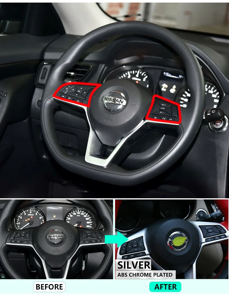 for-Nissan-X-Trail-T32-MK3-Chrome-Carbon-Fiber-Steering-Wheel-Cover-2016-2017-2018-X