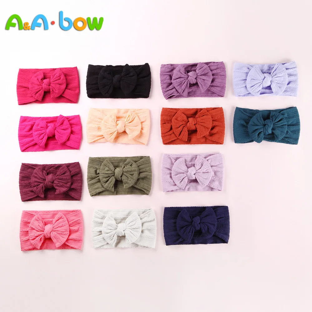 1pcs Cable Knit Nylon Bow Headwrap, One size fits all nylon headbands, wide nylon headbands, baby headbands, Knot bow headwear