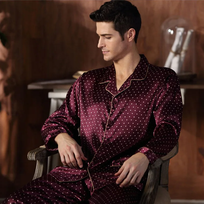 Spring autumn silk pajamas twinset middle age man long sleeve clothing satin Plus Size Silk Sleepwear Home loungewear XXXL 4XL