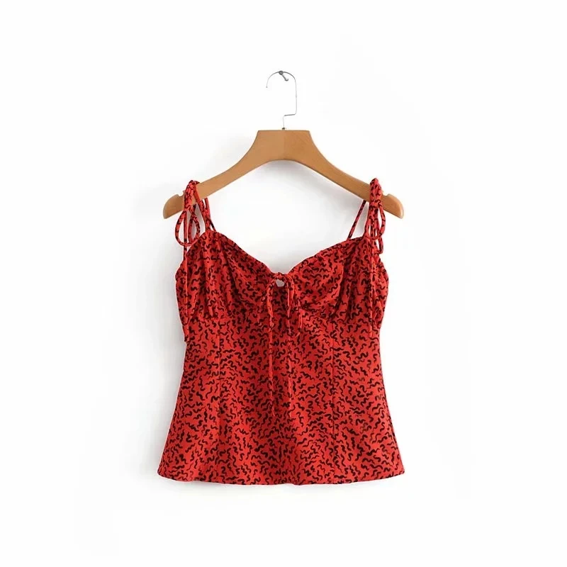 Женский топ с открытой спиной Boho Черный Принт красное сердце сексуальный лямкой