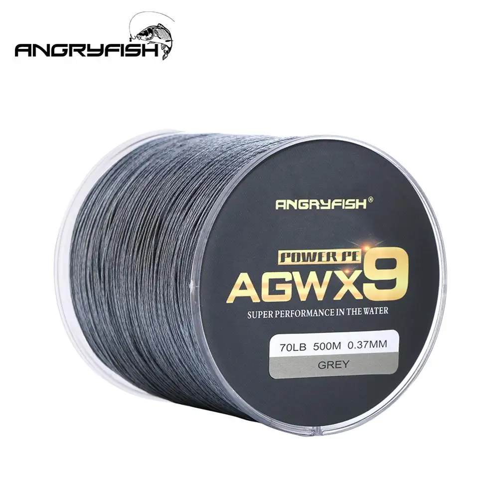 

ANGRYFISH Fishing Line Diominate X9 PE Line 9 Strands Weaves Braided 500m/547yds Super Strong Fishing Line 15LB-100LB Gray