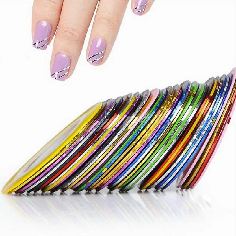 Синева 10 шт Разноцветные для ногтей Стикеры линия Nail Rolls Чередование ленты линия DIY Nail Art Советы украшения Стикеры подарок - изображение