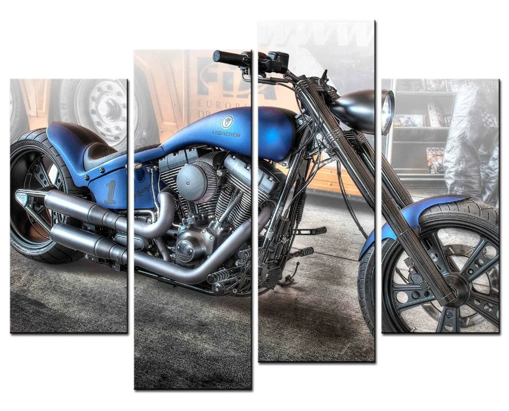 4 Panels Canvas Photo Prints Motorcycle Wall Art Picture Canvas Paintings Wall Decorations
