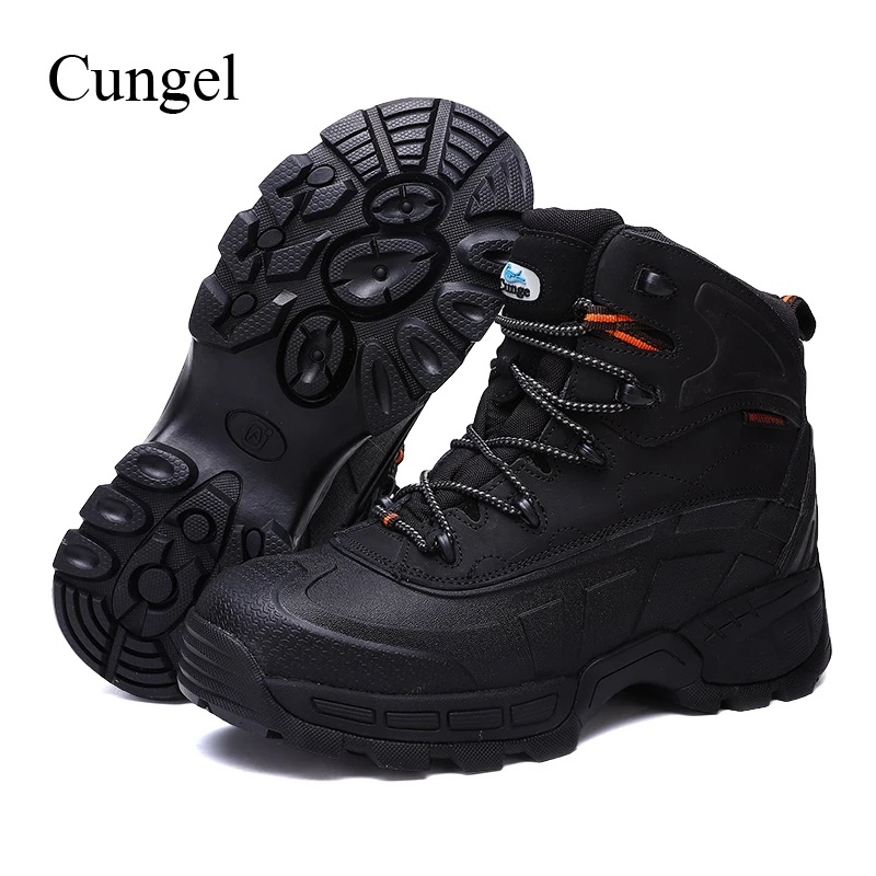 Cungel جديد الرجال في الهواء الطلق الصيد الأحذية الصلب أحذية سلامة بفتحة لأصبع القدم عالية الجودة جلد حذاء برقبة للعمل حذاء عسكري أحذية التنزه