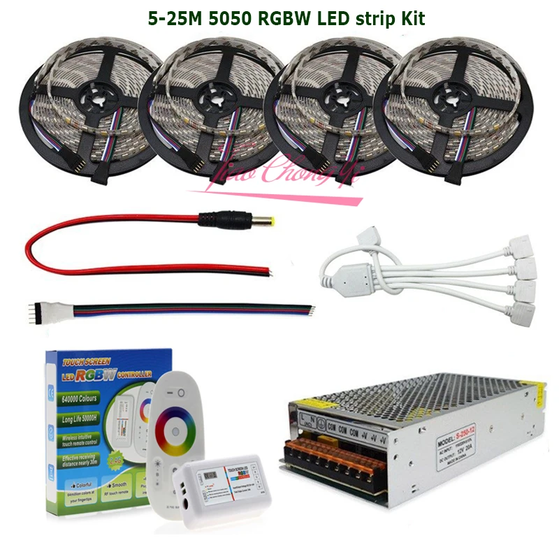 cheap 5M 20M DC12V LED Strip RGBW RGBWW 5050 Flexible Tape + 2.4G RF RGB Controller+ LED Power supply kit