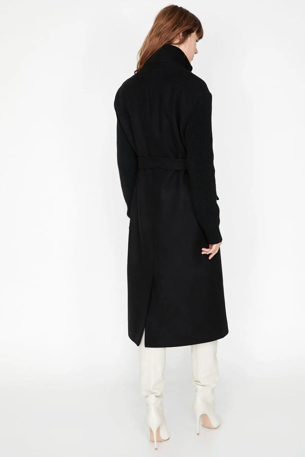 Koton женское черное пальто с высоким воротником и пуговицами 9KAK05507UW