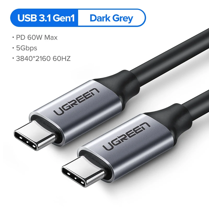 Ugreen Тип USB c 3.1 USB c штекерным Тип-C кабель Мужской быстро Зарядное устройство кабель для сяо 4c Nexus 5x, nexus 6 P, OnePlus 2, zuk Z1, Nokia N1 - Цвет: USB 3.1 Grey PVC