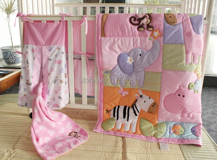 

5Pcs/Set Cotton 100% Girl Crib Bedding Sets Diaper Bag Fence Soft And Breathable Cartoon Cuna Baby Bedding Set