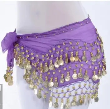 1 piece 3 Rows 128 Gold Coins Belly Dance Costume Hip Scarf Skirt Belt Wrap Waist New Brand dark purple