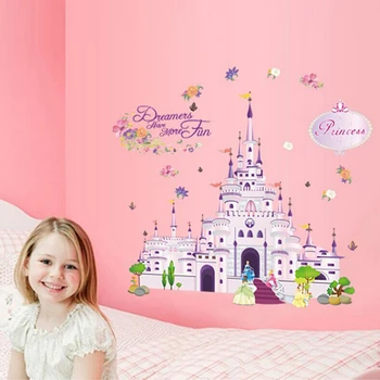 

Romantic Princess Dream Castle Wall Stickers For Girls Room Decoration Nursery Wallpaper Kids Bedroom Pvc Mural Art Poster