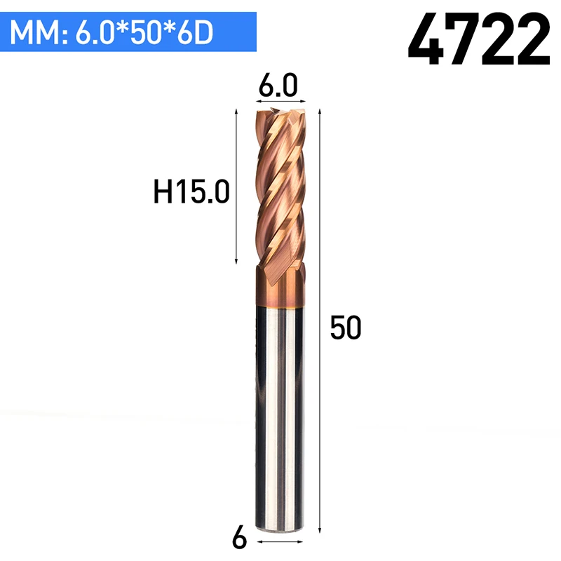HUHAO 1 шт. HRC55 Вольфрамовая сталь спиральный фреза сплав покрытие фрезы ЧПУ Инструмент 4 флейты удлиненная Концевая мельница для металла - Длина режущей кромки: 4722