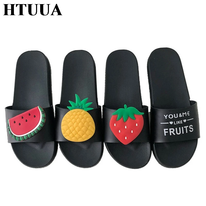 

HTUUA New Cartoon Fruit Slippers Women Flat Slides Summer Shoes Casual Outside Beach Flip Flops Home Bathroom Sandals SX2070