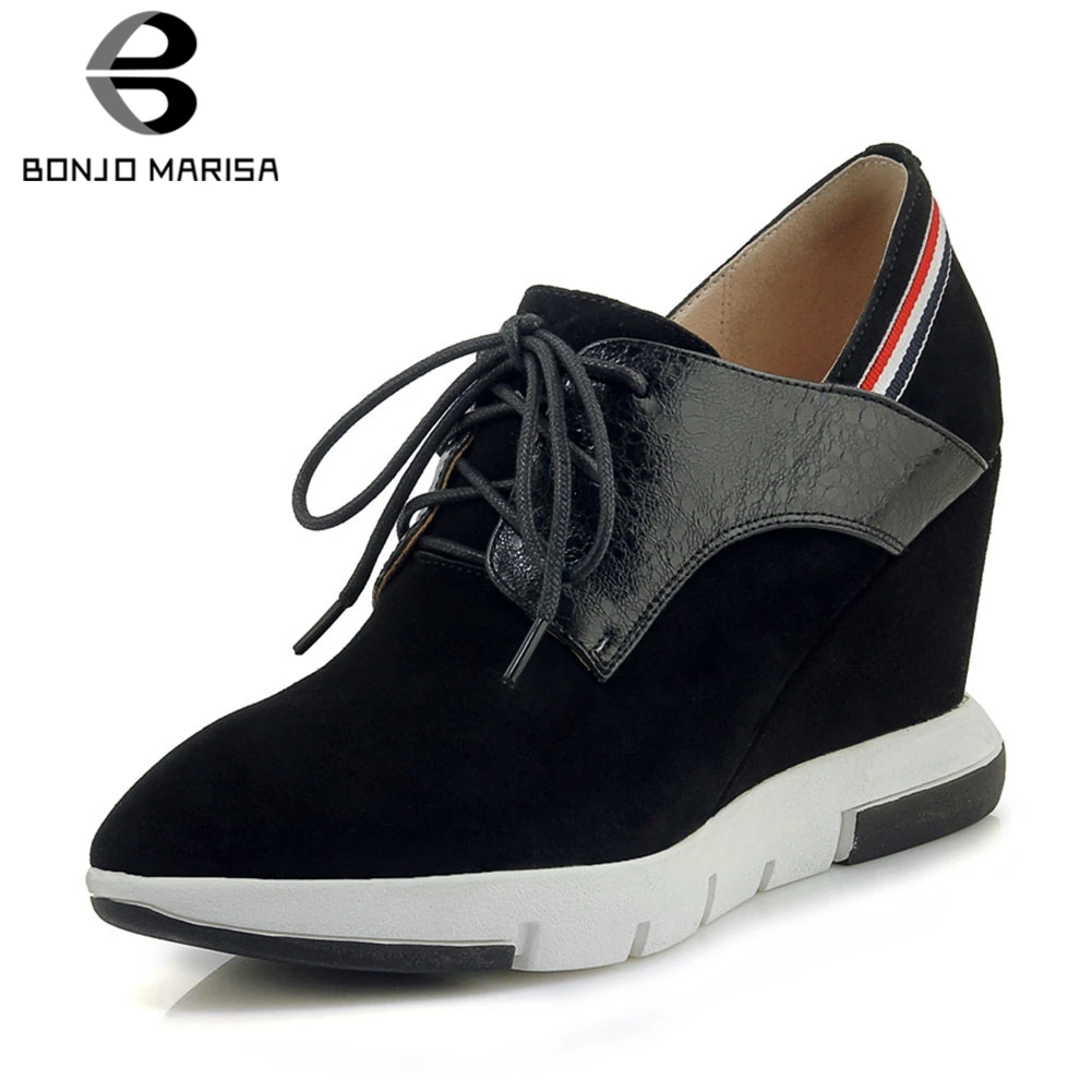 

BONJOMARISA New Luxury Kid Suede Pointed Toe Flat Platform Shoes Woman Casual Comfortable Autumn Spring Flats Female Shoes