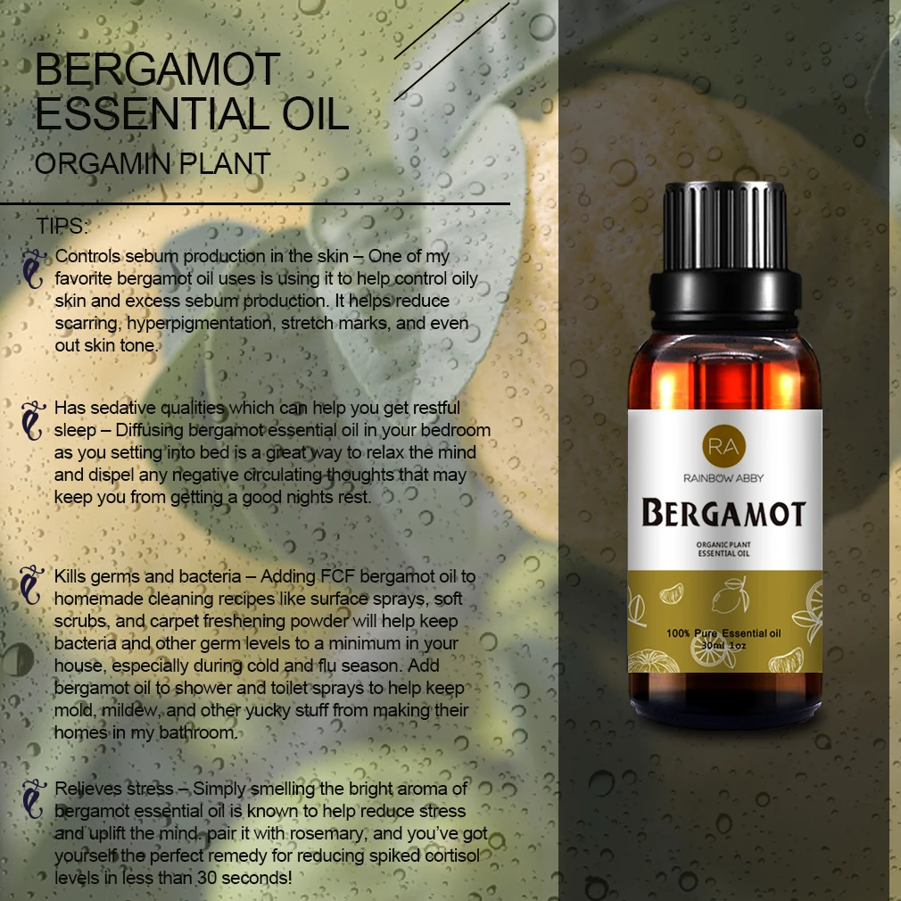 Масло Бергамота натуральная ароматерапия бергамота Эфирное масло Чистый баланс кожи вода-масло массажное масло для тела 30 мл для любой кожи