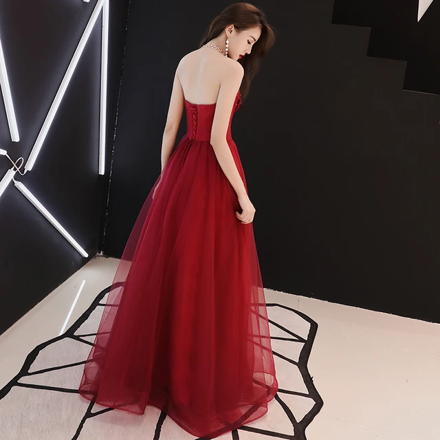 Vestido largo de fiesta largo alta costura, Vestido noche rojo vino, Sexy, Espalda descubierta, descubiertos, línea A, 2019 _ - AliExpress Mobile