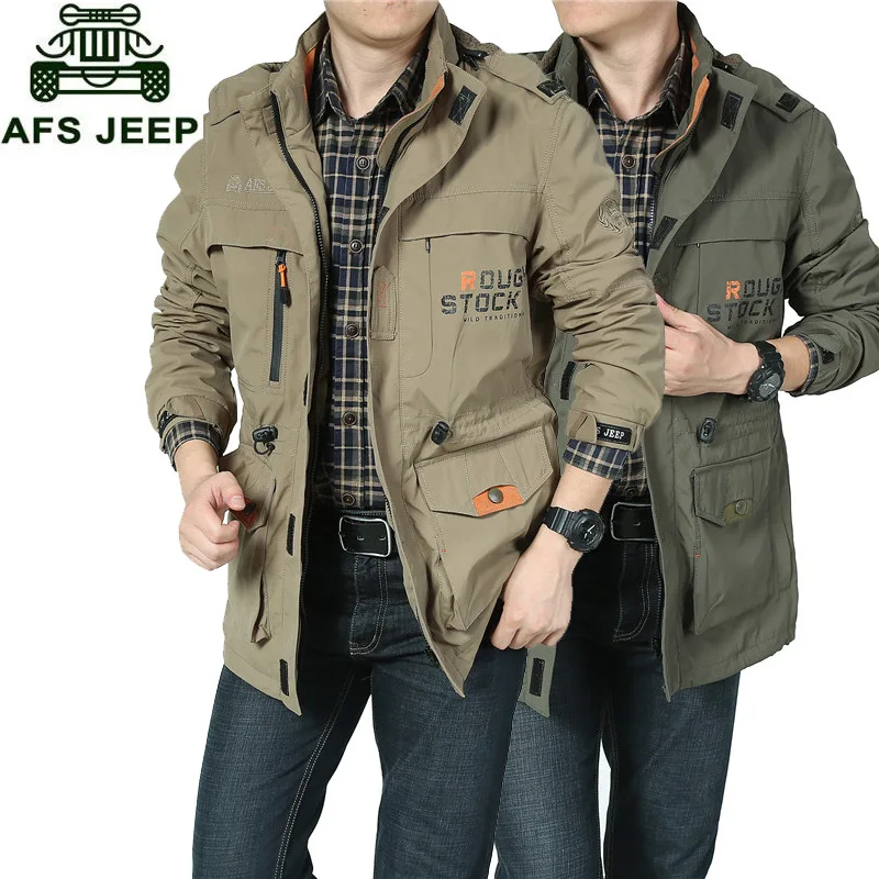 AFS JEEP Brand Clothing Jacket Men Bomber Jacket Military Army Green Multi pocket Waterproof 