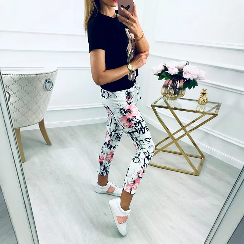 2019New Elastic Printed Pencil Pants, Women's Pants Increased Size Tight Pants S-3xl 2019New Elastic Printed Pencil Pants, Women's Pants Increased Size Tight Pants S-3xl