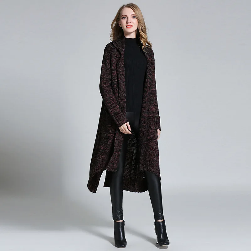Полный Настоящее пончо свитер Для женщин осень и зима Нерегулярные Кардиган с длинным Фонд свитер личности Вязание пальто свободного кроя