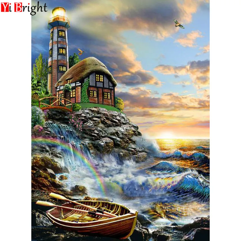 5D DIY diamond embroidery landscape crafts painting seaside lighthouse gift full square / round home XY1 | Дом и сад
