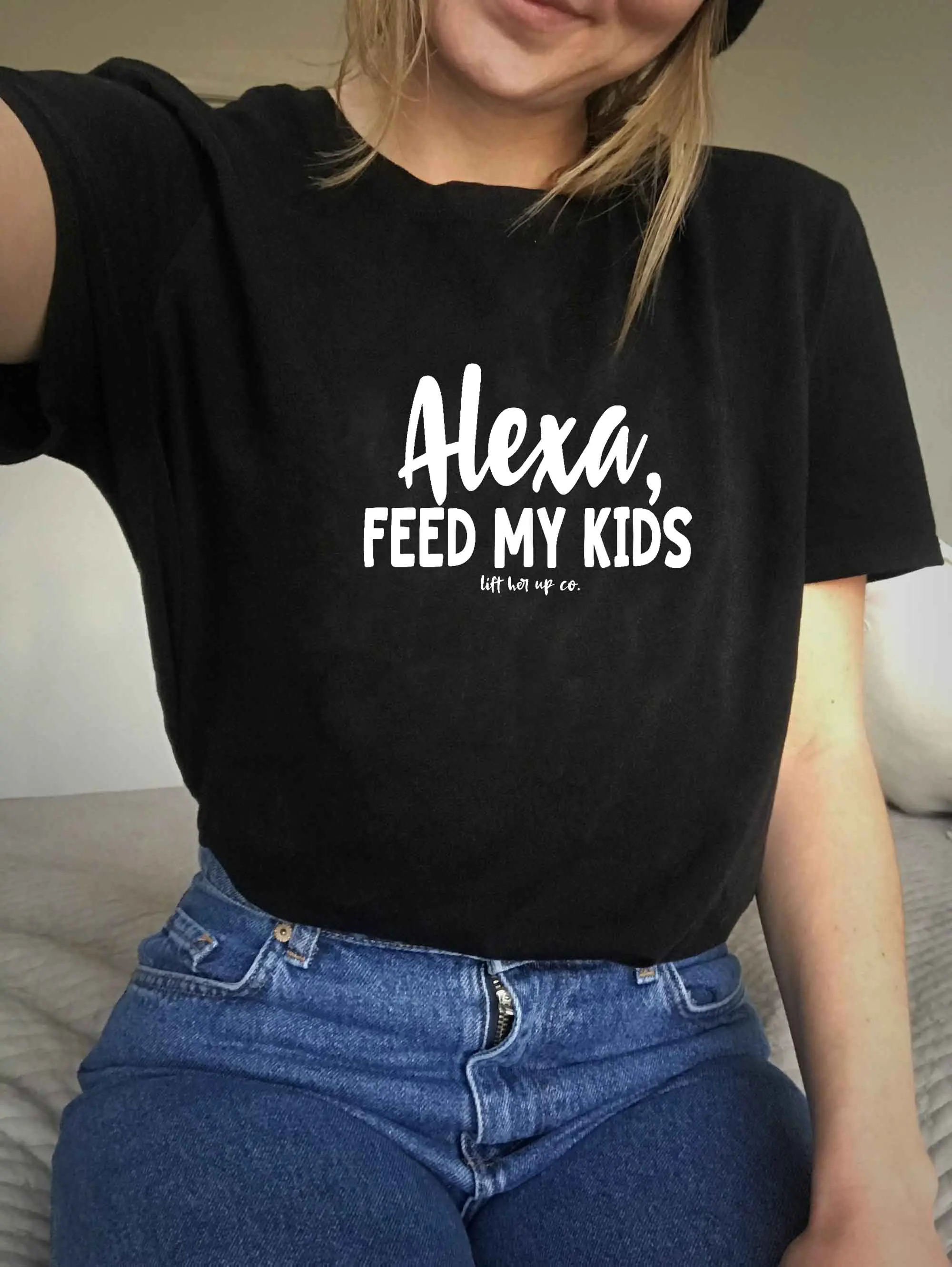 Alexa feed my kids/Новое поступление сезон лето забавная повседневная женская футболка с