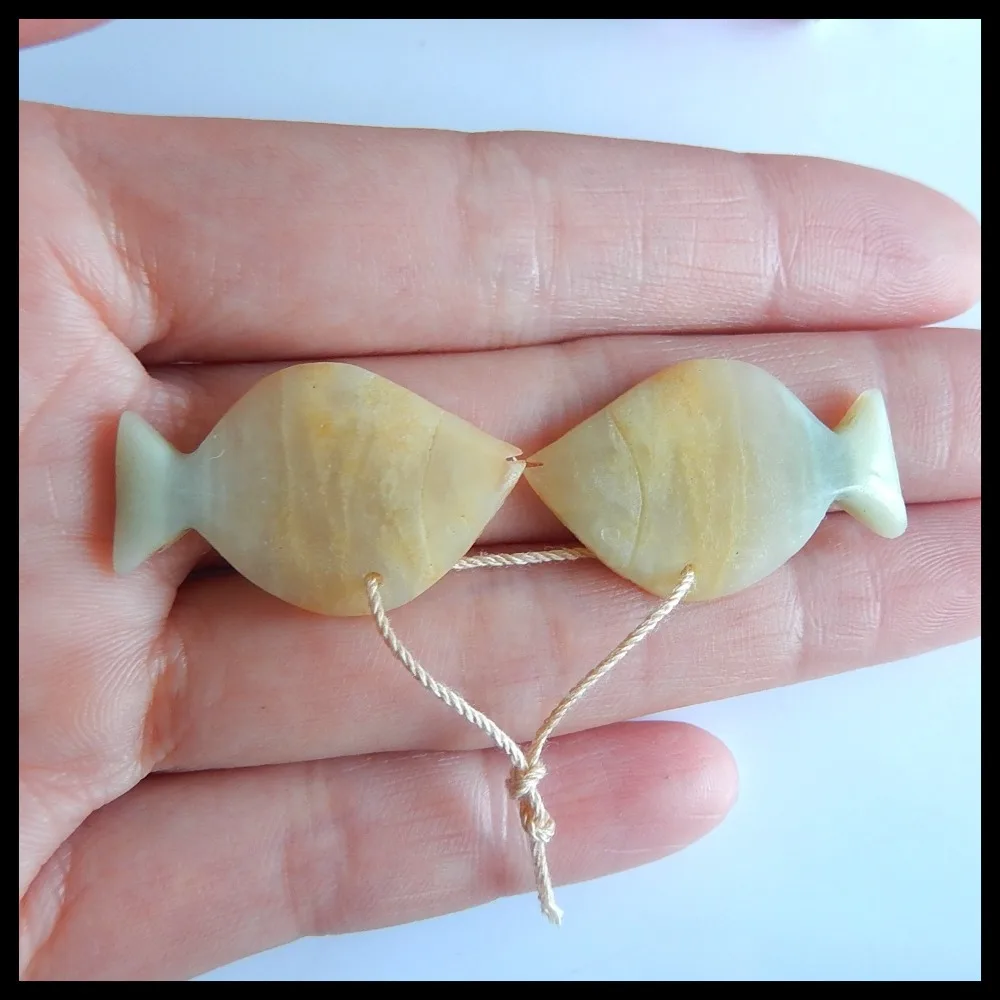 

Birthday gift Semi-precious stones Jewelry accessories,Carved fish Amazonite fashion Earring pair,29x18x4mm,5.8g