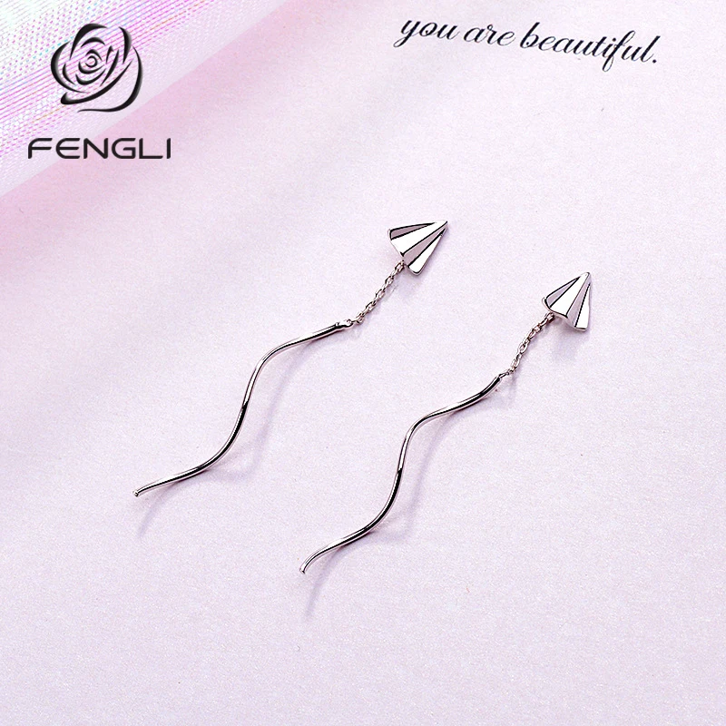 

Plane Shape 925 Silver Personality Long Chain Link Dangle Drop Earrings for Women Statement Christmas Mini Jewelry Accessories