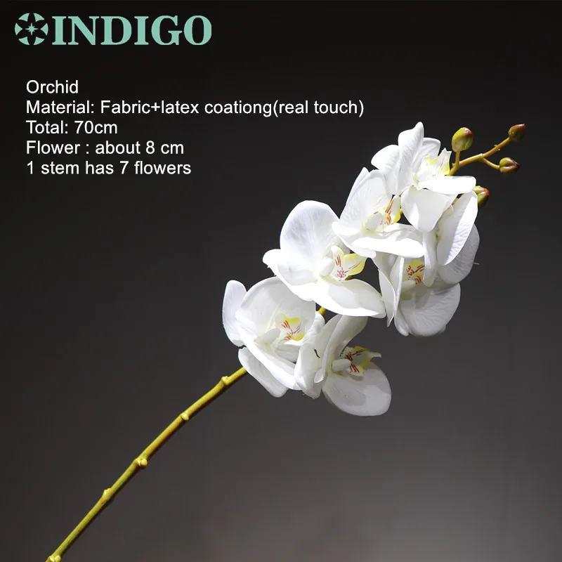 Индиго-3D печать лепестки фаленопсис белые орхидеи(7 цветов/стебель) Настоящее прикосновение Свадебные цветы Цветочные партии - Цвет: 1 pc white