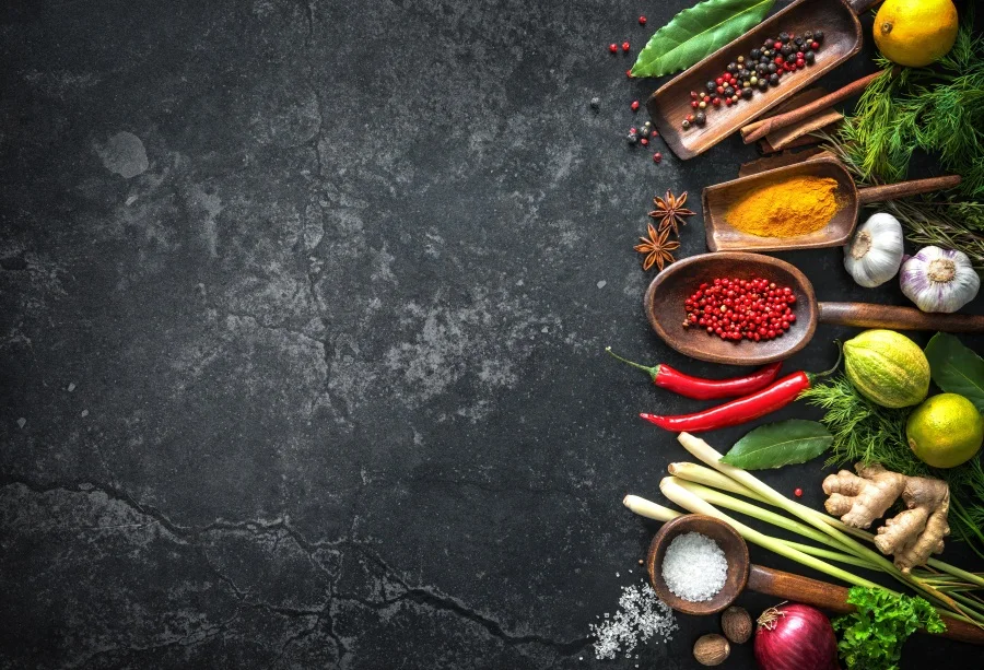 

Laeacco Dark Floor Vegetable Kitchen Elements Wallpaper Pattern Photography Backgrounds Photographic Backdrops For Photo Stadio