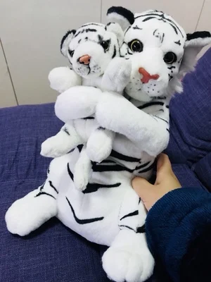

new simulation white tiger toy plush high quality tiger mother&baby doll gift about 38cm 2805