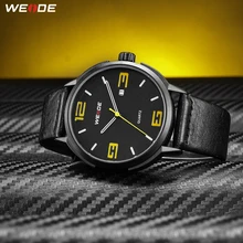 WEIDE High Quality Brand Fashion Casual Calendar Quartz Analog Auto Date Mens Clock Wristwatches Black PU Leather Strap Hours weide watch men sport water resist black leather strap led display auto date quartz wristwatches masculino clock relojes hombre