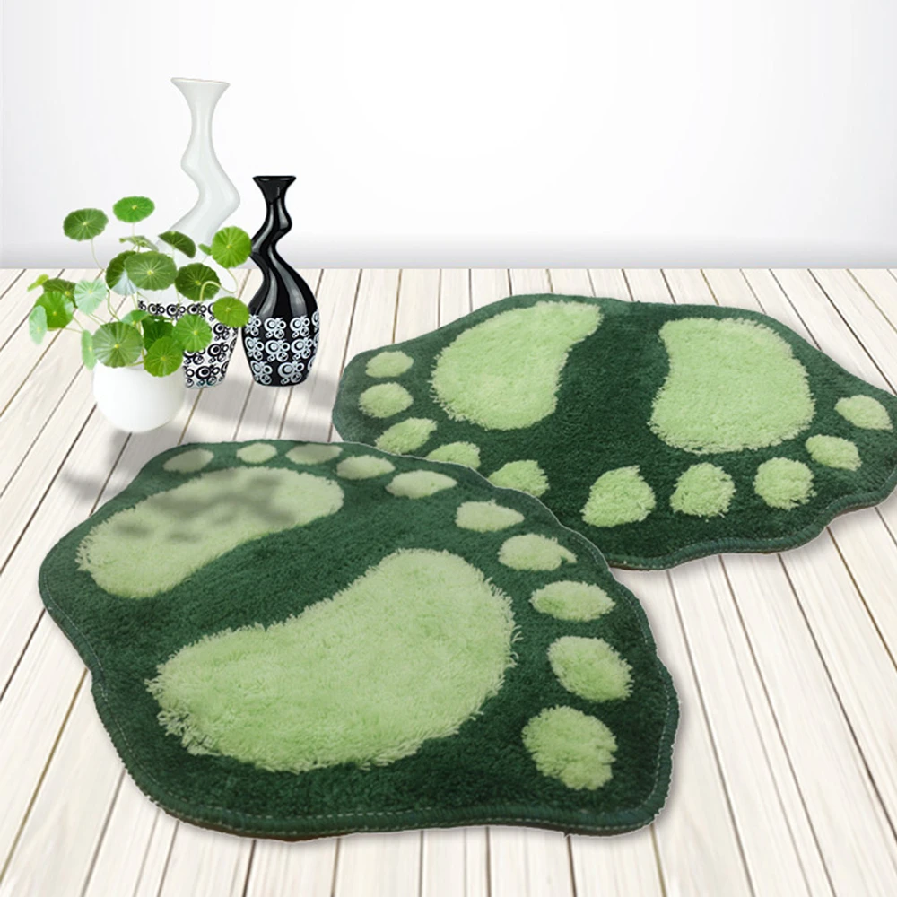 

Hot Sale 16 x 24 inch Green Color Cute Big Foot Printed Bath Carpet For Bathroom and Toilet Floor Rug