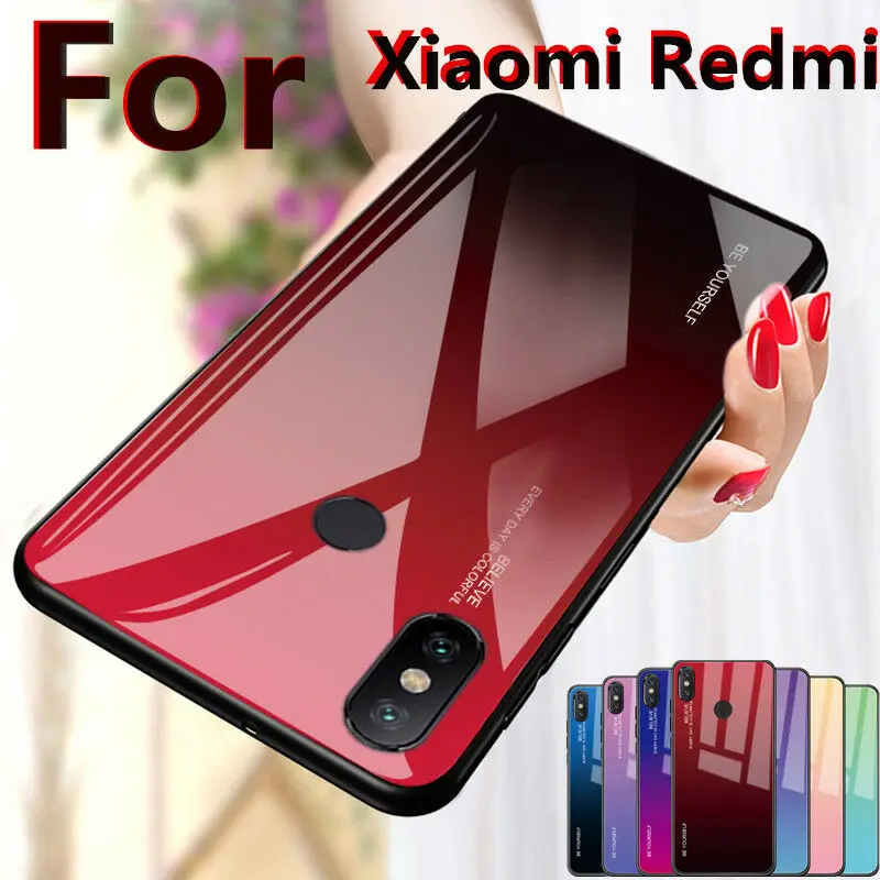 Чехол с градиентным закаленным стеклом для телефона Xiaomi Pocophone F1 Mi 9 A1 A2 Mix 2 s 6 8 SE Lite