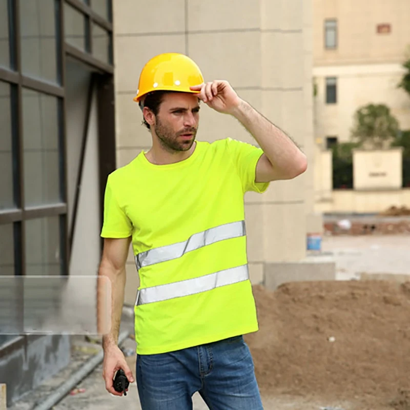 

Reflective Safety T-Shirt Short Sleeve High Visibility Tees Tops Safe Gear Fitness Construction Site Women Men's Sportswear New