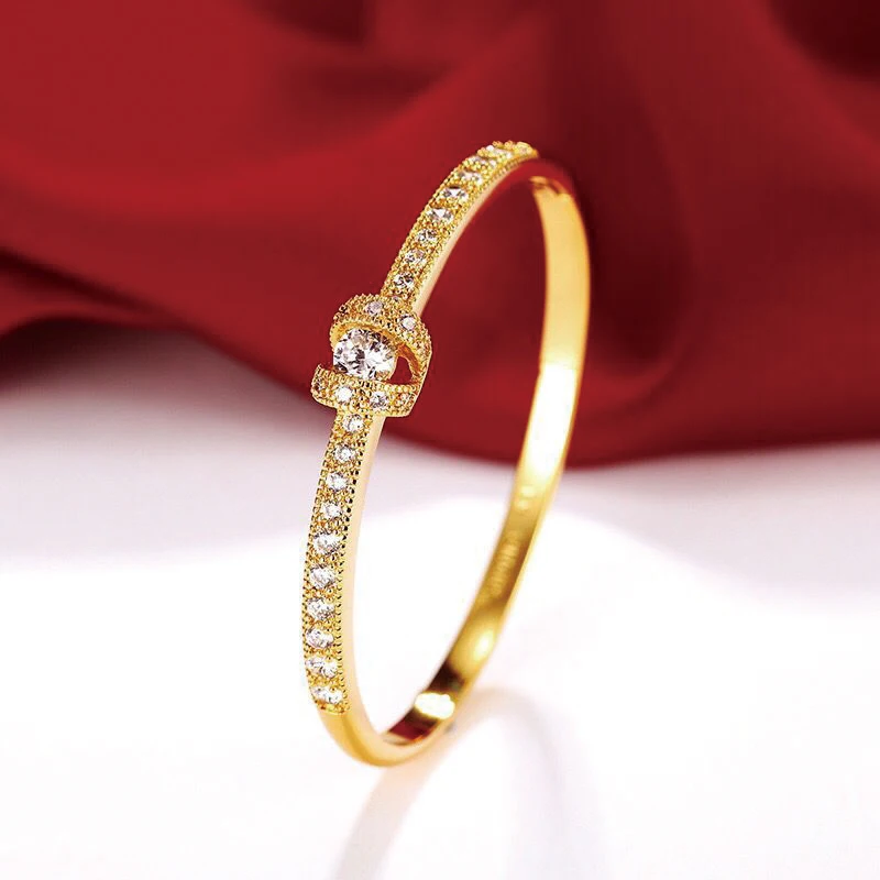 

MxGxFam Fashion Zircon Bangle Bracelet Jewelry For Women 60 mm Pure Gold Color 24 k AAA+ No Skin Allergy Nickel Free