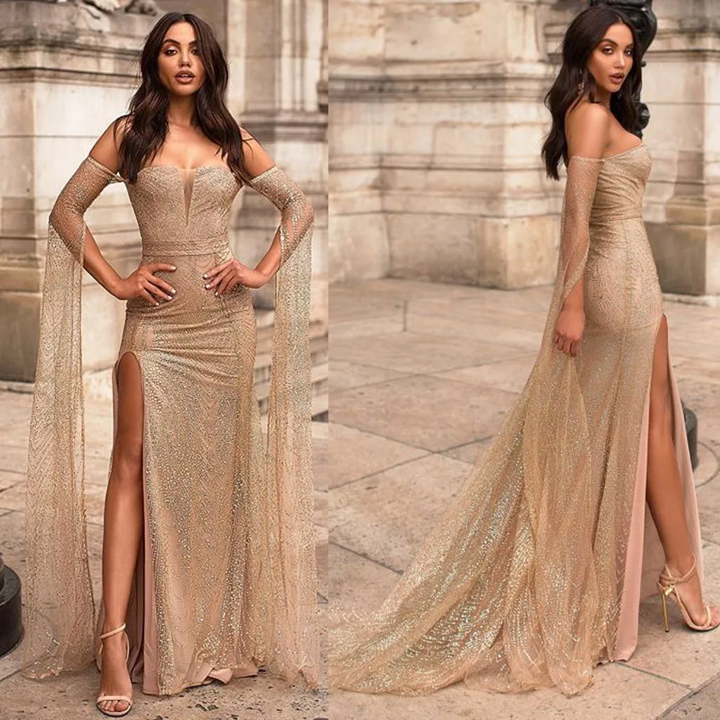 

Lady's Dress Spring And Summer Sexy Womens Long Sleeve Off Shoulder Split Bodycon Cocktail Prom Gown Dress L329A