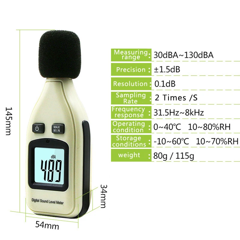 New Digital Sound Level Meter 30-130dB Decibel Meter Noise Volume Monitoring Detector