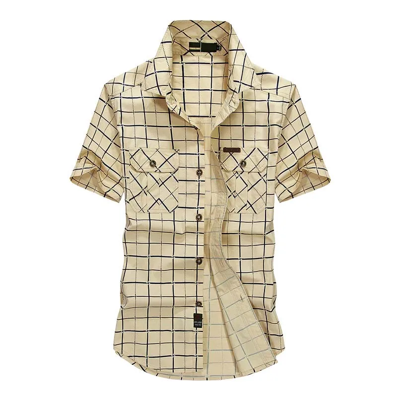 Summer Mens Short Sleeve Shirts High Quality Cotton Male Plaid Shirt 2 Pockets Plus Size M-5XL