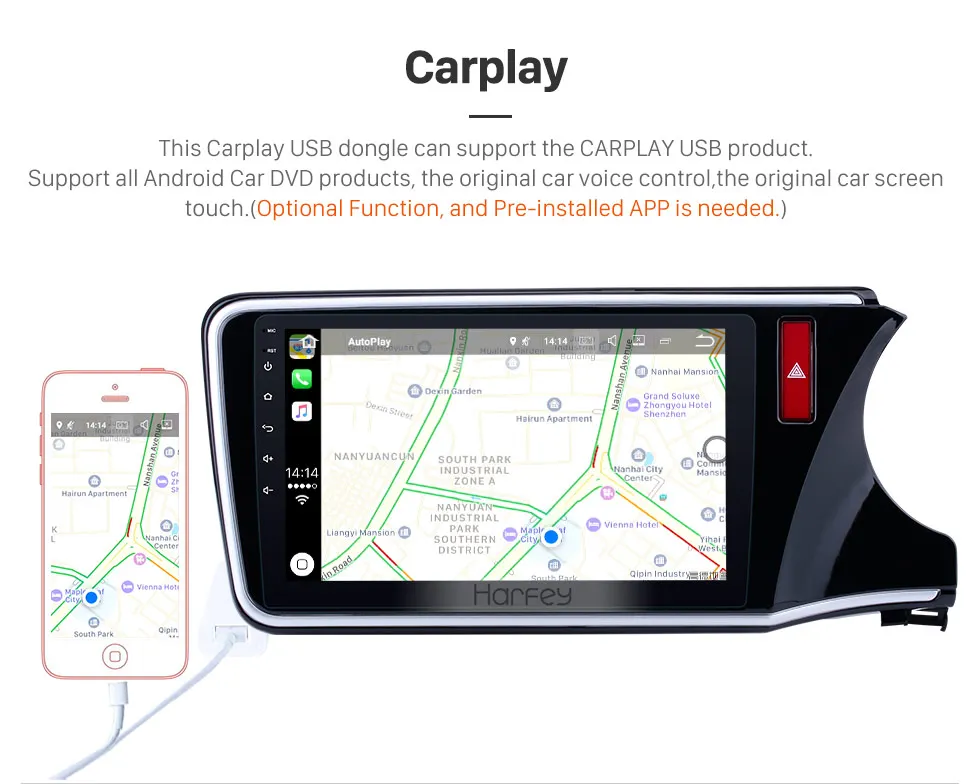 Top Harfey  10.1" Android 8.1 Car Head Unit Radio Player GPS Navigation For HONDA CITY RHD 2014 2015 2016 2017 with Bluetooth wifi 10