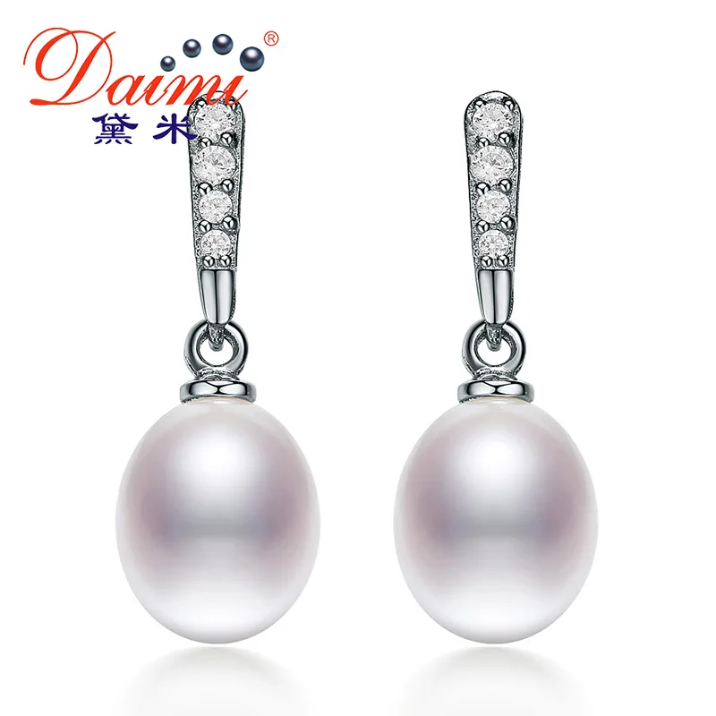 

DAIMI 8-9mm Pearl Earrings 925 Silver Studs Earrings Tear Drop Freshwater Pearl Brand Jewelry