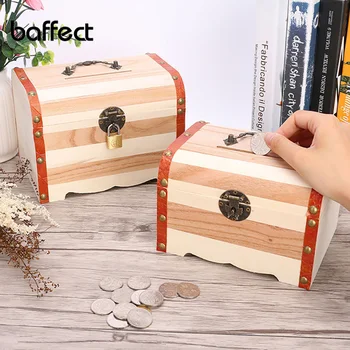 

Hot Vintage Jewelry Pearl Necklace Bracelet Wooden Treasure Chest Case Cute Piggy Bank Can Be Locked Storage Box Christmas Gifts