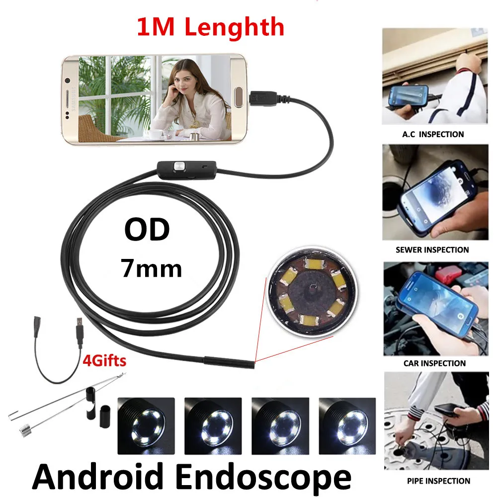 

ACEHE 7mm Lens MircoUSB Android OTG USB Endoscope Camera 1M Waterproof Snake Pipe Inspection Android USB Borescope Camera