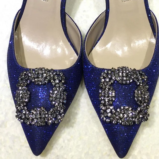 WEIQIAONA/Новинка года; брендовая дизайнерская женская обувь; Роскошная элегантная обувь с кристаллами и острым носком на высоком каблуке; обувь для вечеринок; женская обувь; модельные туфли - Цвет: 6cm heel blue