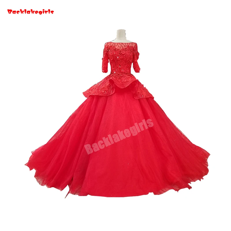 

2018 New Beautiful Red Appliqued Bridal Dresses Simple Train Fluffy Wedding Dresses Vestido De Novia