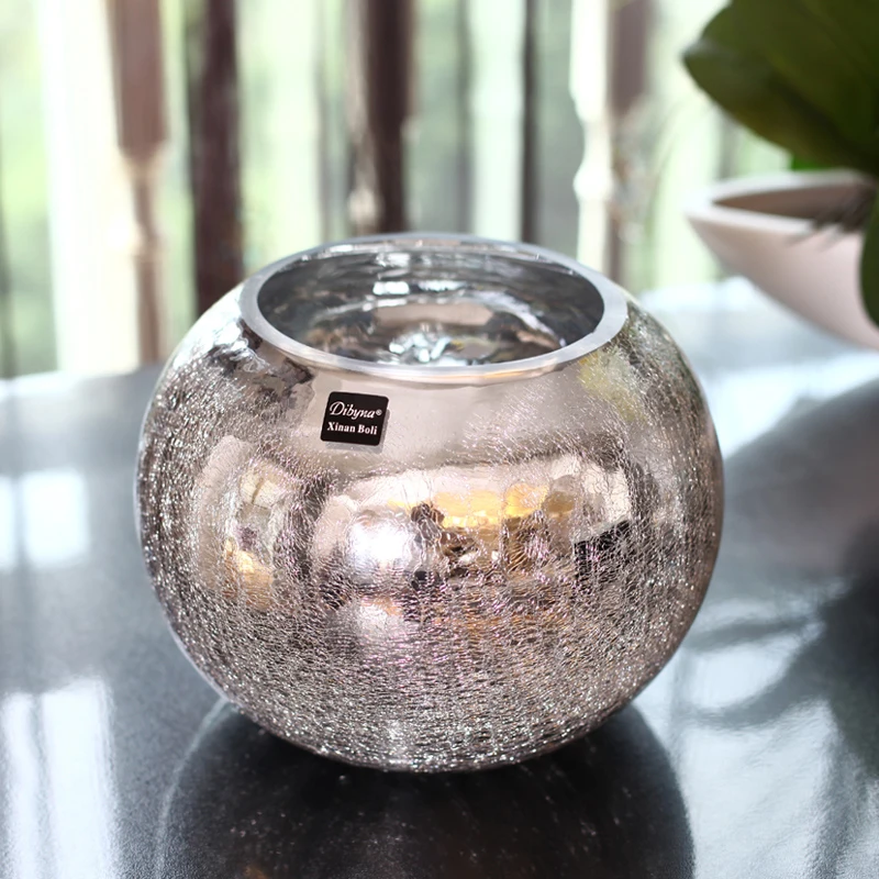 Европа ледяная трещина серебряное покрытие стеклянная ваза вазы для цветов украшение для дома гостиная ваза свадебные подарки украшение стола