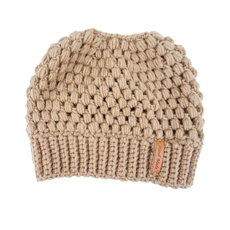 Женская вязаная шапка «конский хвост», зимняя шапка для вязания крючком, теплые шапки - Цвет: As Picture
