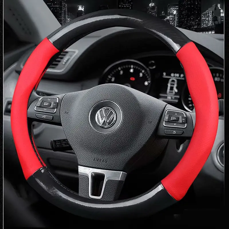 Крышка рулевого колеса автомобиля 37 38 см 1" для Volkswagen Vw Atlas/Teramont CrossGolf wagon AllTrack Touran Tiguan Sharan Suran - Название цвета: A red no logo