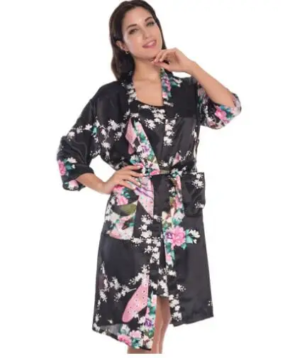 Женский комплект 2 шт., шелковое кимоно с павлином, халаты, сексуальное женское белье, для свадебной вечеринки, для подружки невесты, атласная ночная рубашка, халат, пижама