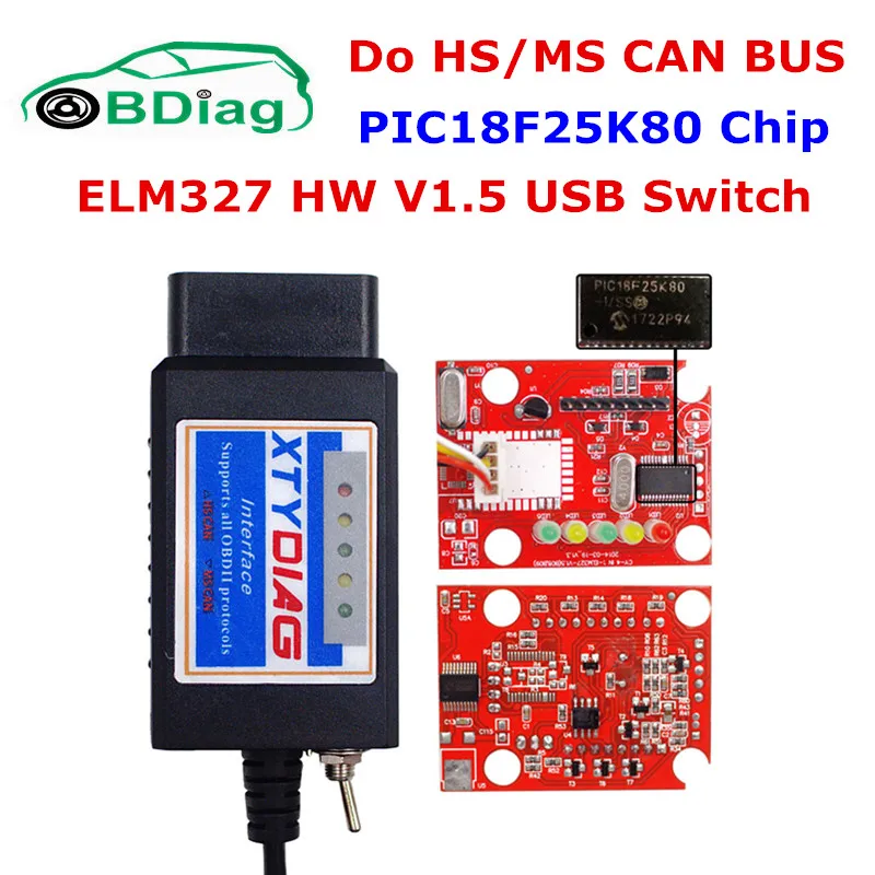 Лучший PIC18F25K80 чип ELM327 V1.5 USB переключатель поддержка HS CAN MS BUS ELM 327 1 5 для Focus Mondeo Kuga