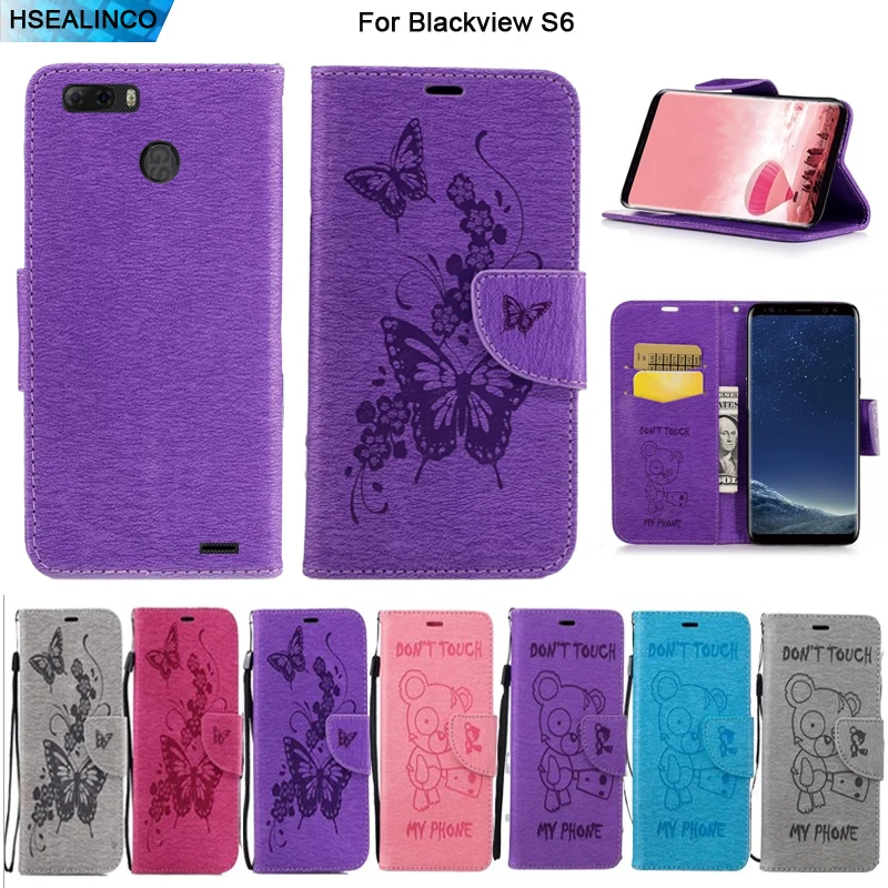 

Wallet Case For Blackview S6 PU Leather Magnetic Embossing Card Slots and Stand Holder Cover with Lanyard